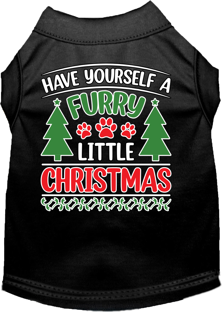 Furry Little Christmas Screen Print Dog Shirt Black Size XS